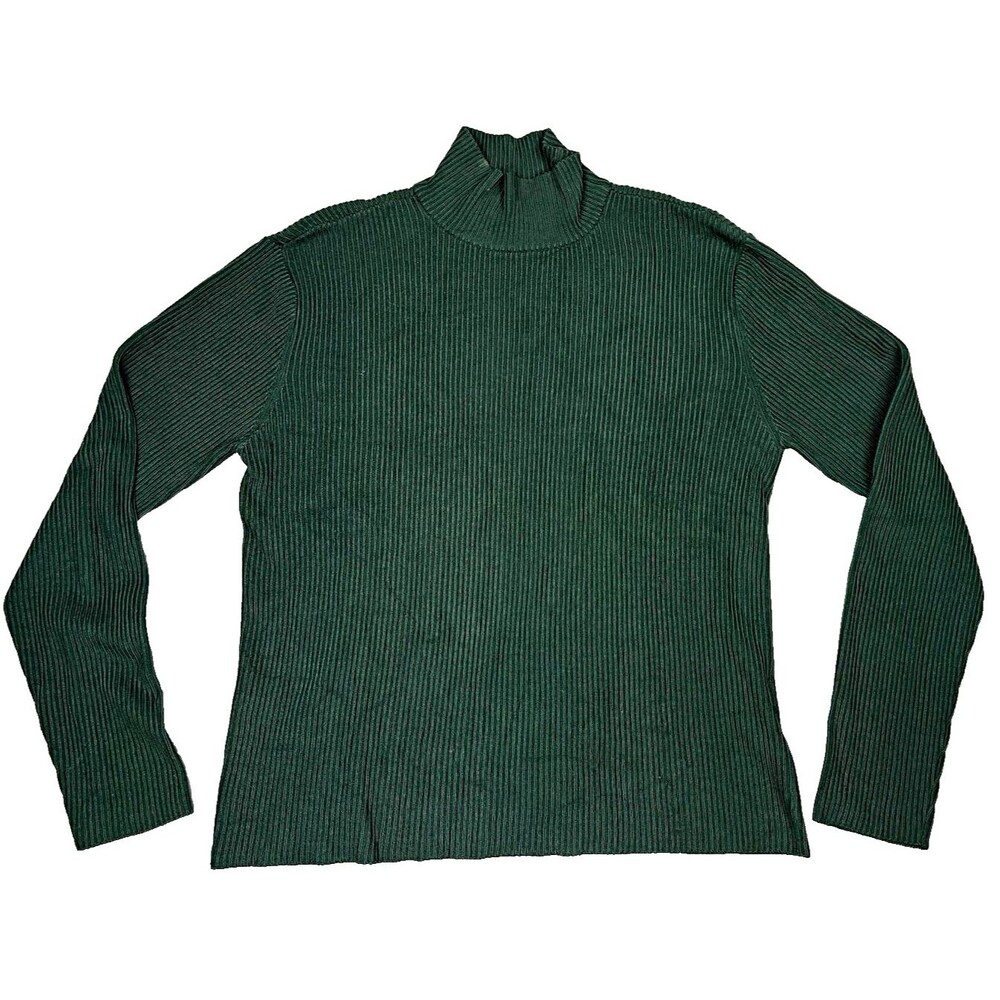 VTG Carlisle Womens XL Silk Blend Green Ribbed Knit Turtleneck Pullover Sweater